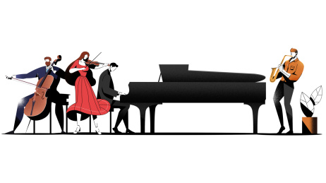 复古风格抽象人物集体演奏交响乐