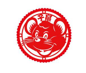 剪纸鼠花窗素材