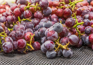 放置在灰色纹理纱布背景上的葡萄