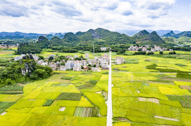 航拍中国广西玉林市兴业县乡村自然风光