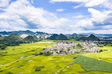 航拍中国广西玉林市兴业县乡村自然风光