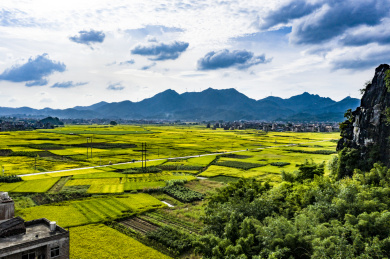 航拍中国广西玉林市兴业县乡村自然风光