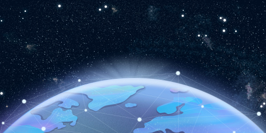 广阔又神秘的宇宙中，地球迎来黎明的曙光插画背景海报