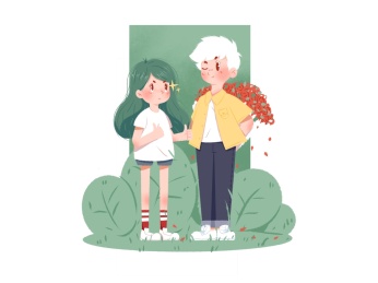 七夕情侣恩爱送花插画插图排版设计