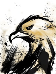 水墨墨点喷溅风——凝视远方的鹰