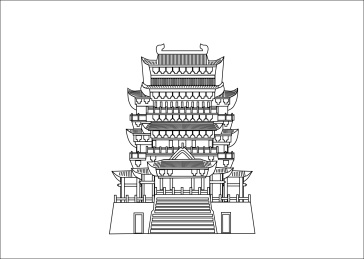 中国古典建筑滕王阁黑白色矢量插画