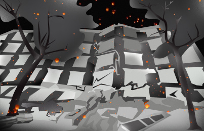 地震后房屋受损插图防震减灾海报