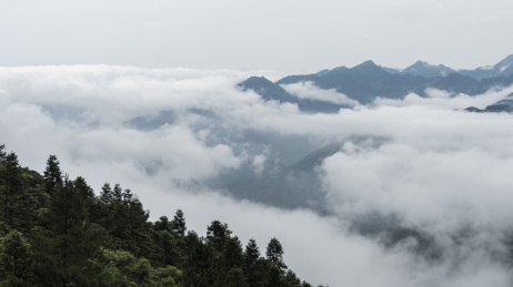 夏季早晨重庆市綦江区黑山镇晨雾中的群山风光