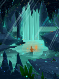 洞穴探险扁平简洁风插画