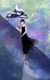 举着伞的少女穿黑裙子的少女