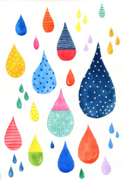 五彩斑斓的雨点似水滴一样 水彩手绘风格插画