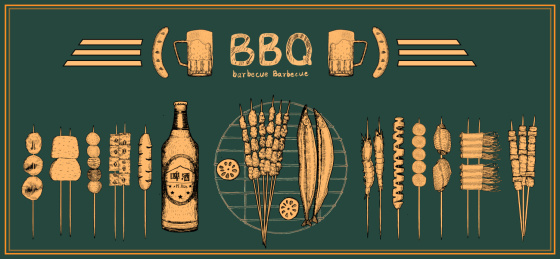 素描手绘复古风烤串素材合集 