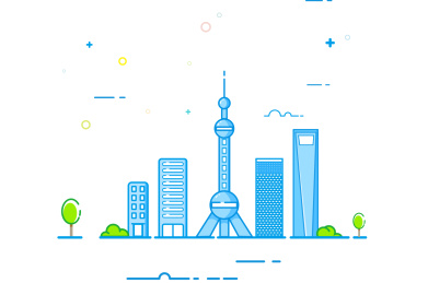 中国上海外滩东方明珠建筑矢量插画元素