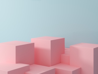 粉色的产品展示台放置在浅蓝色的背景上