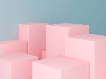 粉色的产品展示台放置在浅蓝色的背景上