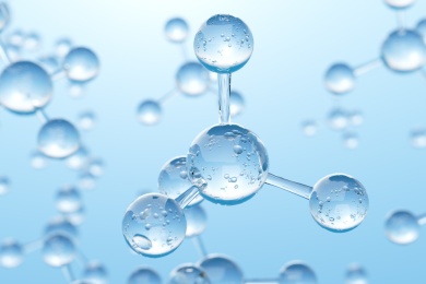 蓝色的干净的水滴玻璃球组成的甲烷CH4分子