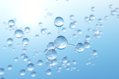 蓝色的干净的水滴玻璃球组成的甲烷CH4分子