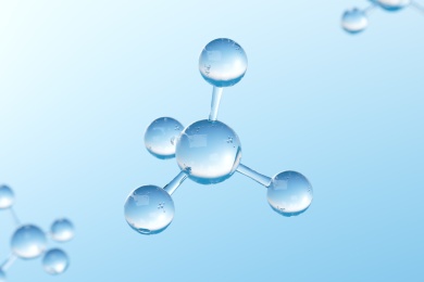蓝色的干净的水滴玻璃球组成的甲烷CH4分子