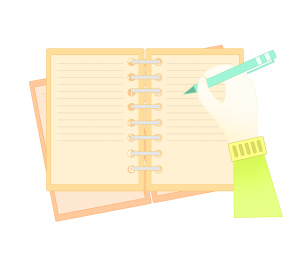 手拿铅笔在作业本写字教育插画