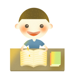 小男孩学习写字做作业教育插画