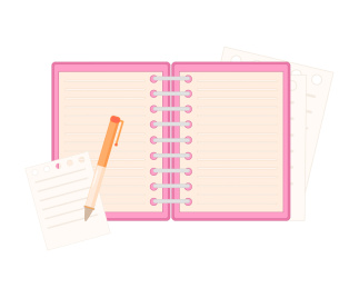 手拿铅笔在作业本写字教育插画