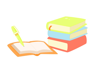 手拿铅笔在作业本写字教育插画