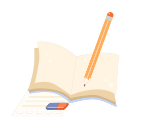 手拿铅笔在作业本写字教育插画