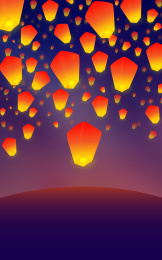 漫天飞舞着橘黄色的孔明灯