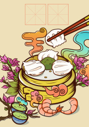 餐饮虾饺插画 虾饺