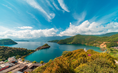 云南著名景点泸沽湖晴天自然风光