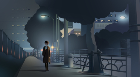 深夜一个上班族行走在下班路上