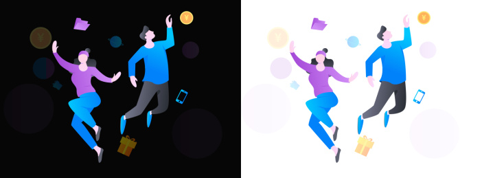 欢乐的人物在空中感受获得礼物的喜悦，矢量扁平概念插画