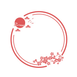 圆形边框上点缀梅花装饰的红色简约图案