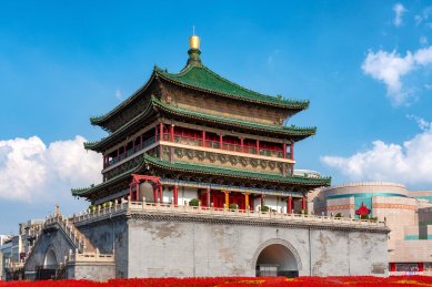 中国陕西省西安市明代钟楼风光