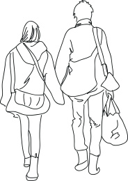 七夕情人节牵手的情侣线条插画矢量