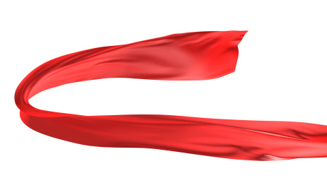 白色背景上飘动的红色绸缎