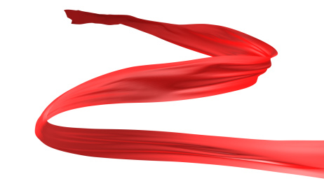 白色背景上飘动的红色绸缎