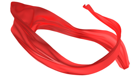 白色背景上飘动的红色绸缎