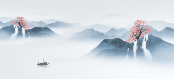  手绘中国风意境水墨山水风景画