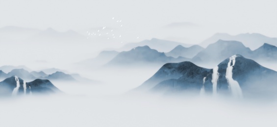  手绘中国风意境水墨山水风景画