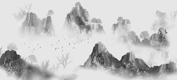 手绘中国风意境水墨山水风景画