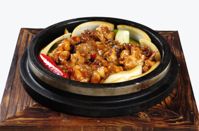 中国美食热菜钵子石锅蒜香牛蛙