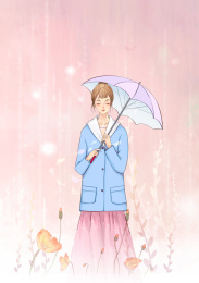 打伞的蓝衣少女