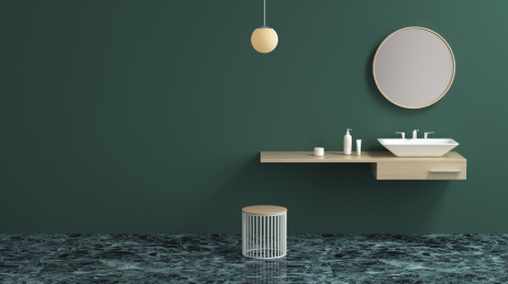 家居题材的卫生间或盥洗室和背景墙，3D渲染