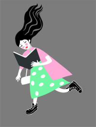 路边被风吹起头发的女孩插画