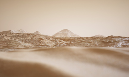 由岩石与黄沙组成的沙漠戈壁类似于火星的地貌