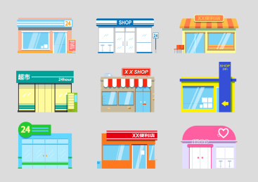 便利店、超市、小卖部卡通平面矢量图