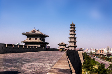 中国山西大同古城雁塔风光