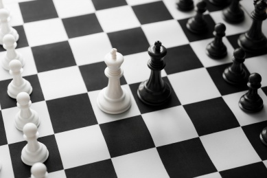 黑白格的棋盘以及黑白棋子的国际象棋对局