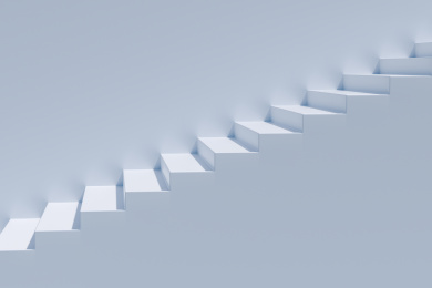 明亮室内的楼梯结构，三维渲染